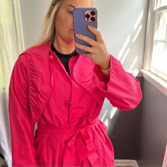 Vintage Lawrence of London 100% Silk Hot Pink Unión Made Trench Large - Picture 4 of 13